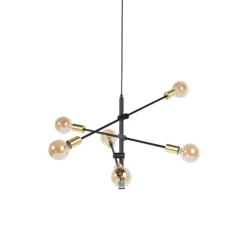 Industriële hanglamp zwart en goud 78 cm 6-lichts - Sydney