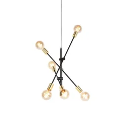 Industriële hanglamp zwart en goud 78 cm 6-lichts - Sydney