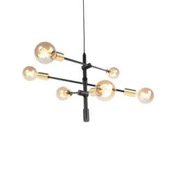 Industriële hanglamp zwart en goud 78 cm 6-lichts - Sydney
