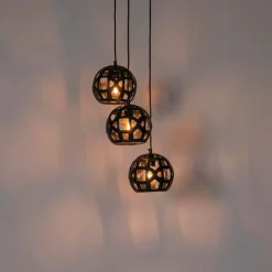 Industriële hanglamp zwart rond 3-lichts - Bobby