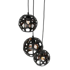 Industriële hanglamp zwart rond 3-lichts - Bobby