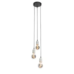Industriële hanglamp zwart met beton rond 3-lichts - Pedra