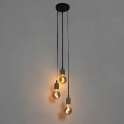 Industriële hanglamp zwart met beton rond 3-lichts - Pedra