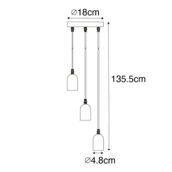 Industriële hanglamp zwart met beton rond 3-lichts - Pedra