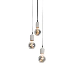 Industriële hanglamp zwart met beton rond 3-lichts - Pedra