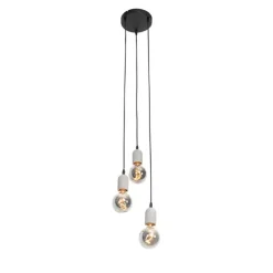 Industriële hanglamp zwart met beton rond 3-lichts - Pedra