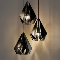 Industriële hanglamp zwart met mesh 3-lichts - Carcass