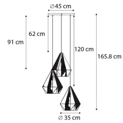 Industriële hanglamp zwart met mesh 3-lichts - Carcass
