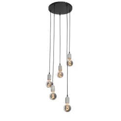 Industriële hanglamp zwart met beton rond 5-lichts - Pedra