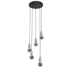 Industriële hanglamp zwart met beton rond 5-lichts - Pedra
