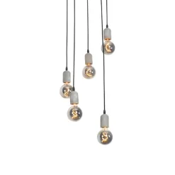 Industriële hanglamp zwart met beton rond 5-lichts - Pedra