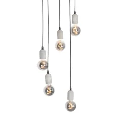 Industriële hanglamp zwart met beton rond 5-lichts - Pedra
