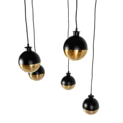Industriële hanglamp zwart met messing 5-lichts - Haicha
