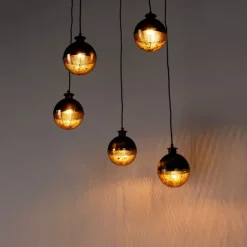 Industriële hanglamp zwart met messing 5-lichts - Haicha