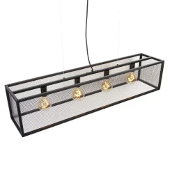 Industriële hanglamp zwart 118 cm met gaas 4-lichts - Cage