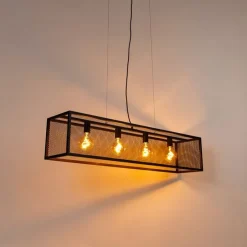 Industriële hanglamp zwart 118 cm met gaas 4-lichts - Cage
