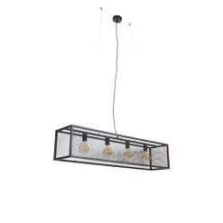 Industriële hanglamp zwart 118 cm met gaas 4-lichts - Cage