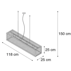 Industriële hanglamp zwart 118 cm met gaas 4-lichts - Cage