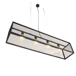 Industriële hanglamp zwart 118 cm met gaas 4-lichts - Cage