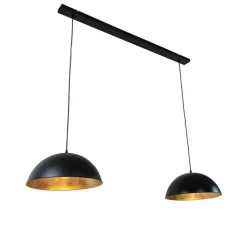 Industriële hanglamp zwart met goud 2-lichts - Magnax