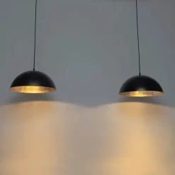 Industriële hanglamp zwart met goud 2-lichts - Magnax