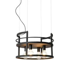 Industriële hanglamp zwart met rek rond 4-lichts - Cage Rack