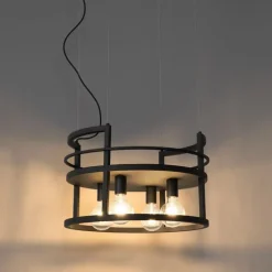 Industriële hanglamp zwart met rek rond 4-lichts - Cage Rack