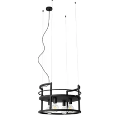 Industriële hanglamp zwart met rek rond 4-lichts - Cage Rack