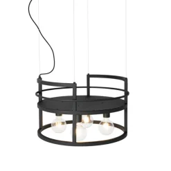 Industriële hanglamp zwart met rek rond 4-lichts - Cage Rack
