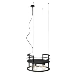 Industriële hanglamp zwart met rek rond 4-lichts - Cage Rack