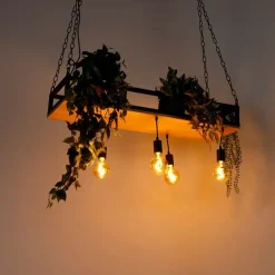 Industriële hanglamp zwart met hout 5-lichts - Shelf