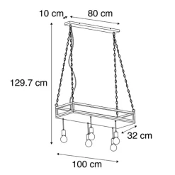 Industriële hanglamp zwart met hout 5-lichts - Shelf