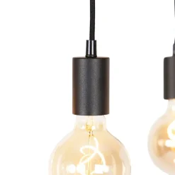 Industriële hanglamp zwart met hout 5-lichts - Shelf