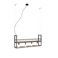 Industriële hanglamp zwart met hout en rek 4-lichts - Cage Rack