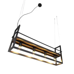 Industriële hanglamp zwart met hout en rek 4-lichts - Cage Rack