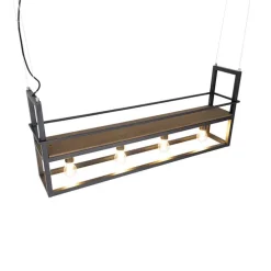 Industriële hanglamp zwart met hout en rek 4-lichts - Cage Rack