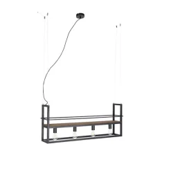 Industriële hanglamp zwart met hout en rek 4-lichts - Cage Rack
