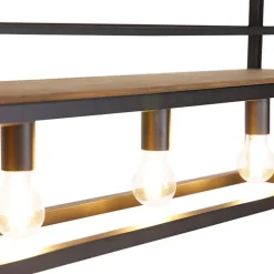 Industriële hanglamp zwart met hout en rek 4-lichts - Cage Rack