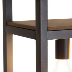 Industriële hanglamp zwart met hout en rek 4-lichts - Cage Rack