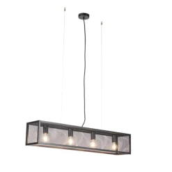 Industriële hanglamp zwart met geweven 4-lichts - Cage