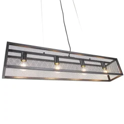 Industriële hanglamp zwart met geweven 4-lichts - Cage
