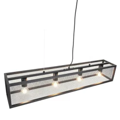 Industriële hanglamp zwart met geweven 4-lichts - Cage