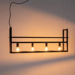 Industriële hanglamp zwart met 4-lichts rek - Cage Rack
