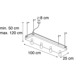 Industriële hanglamp zwart met hout 4-lichts - Shelf
