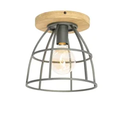 Industriële plafondlamp donkergrijs met hout - Arthur