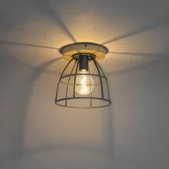 Industriële plafondlamp donkergrijs met hout - Arthur