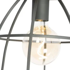 Industriële plafondlamp donkergrijs met hout - Arthur