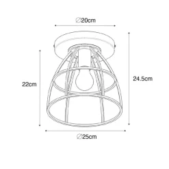 Industriële plafondlamp donkergrijs met hout - Arthur