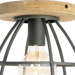 Industriële plafondlamp donkergrijs met hout - Arthur