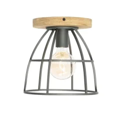 Industriële plafondlamp donkergrijs met hout - Arthur
